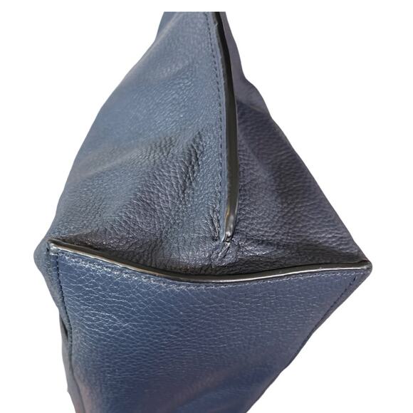 Coach May Navy Blue Pebbled Leather Tote Shoulder Bag Two Tone Light Blue Trim - Picture 14 of 15